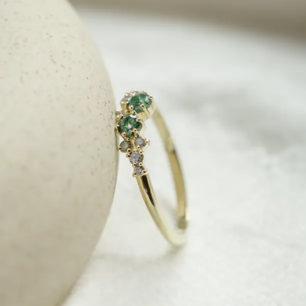 Cluster ring with moss agates and salt and pepper diamonds EVE Image