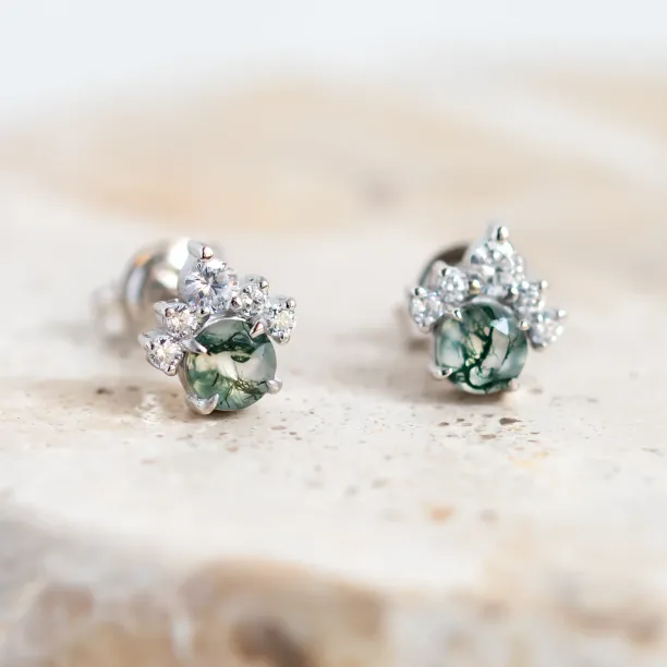 Zlaté náušnice s mechovým achátem a diamanty JASMINE Image