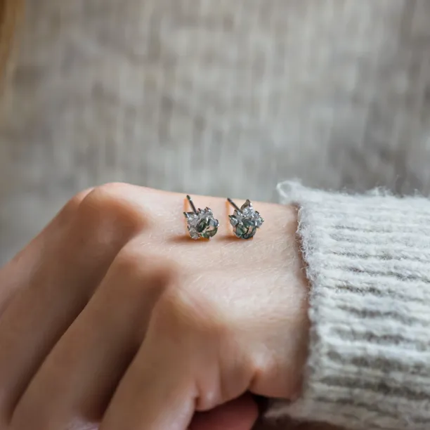 Zlaté náušnice s mechovým achátem a diamanty JASMINE Image