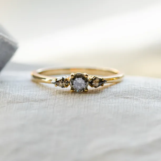 Zlatý prsten s trojicí salt and pepper diamantů SOARIS Image