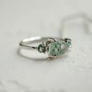 Asymmetrical gold ring with moss agates ARTE Thumbnail