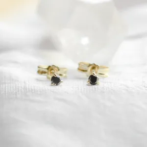 Golden minimalist earrings with black diamonds CHARNA Thumbnail