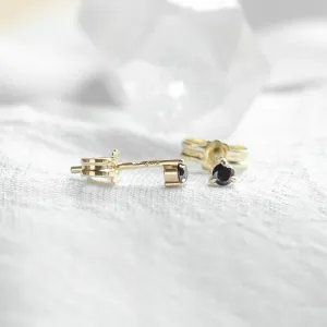 Golden minimalist earrings with black diamonds CHARNA Thumbnail