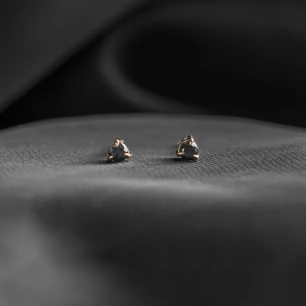 Golden minimalist earrings with black diamonds CHARNA Image