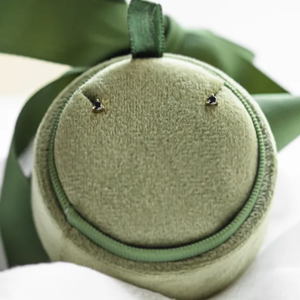 Golden minimalist earrings with black diamonds CHARNA Image