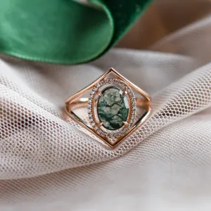 Luxury gold ring with moss agate and diamonds PINIA Thumbnail