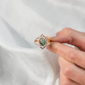 Luxury gold ring with moss agate and diamonds PINIA Thumbnail