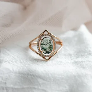 Luxury gold ring with moss agate and diamonds PINIA Thumbnail