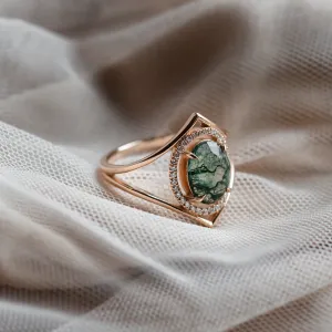 Luxury gold ring with moss agate and diamonds PINIA Thumbnail