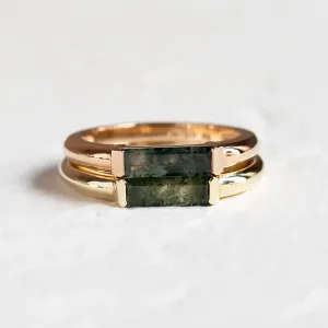 Gold ring with baguette moss agate CATHIA Thumbnail