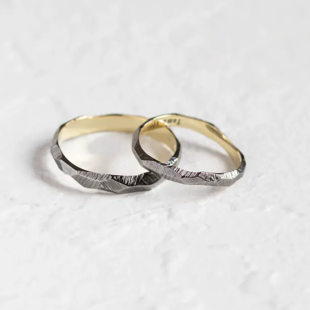 Black hammered wedding bands in organic shape GOLEM Image