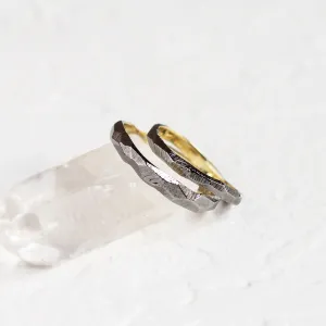 Black hammered wedding bands in organic shape GOLEM Thumbnail