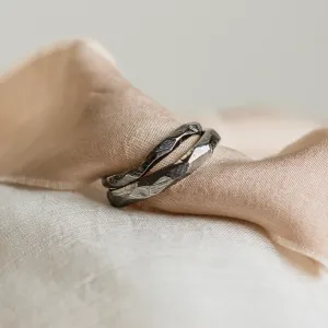 Black hammered wedding bands in organic shape GOLEM Thumbnail