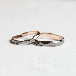 Black hammered wedding bands in organic shape GOLEM