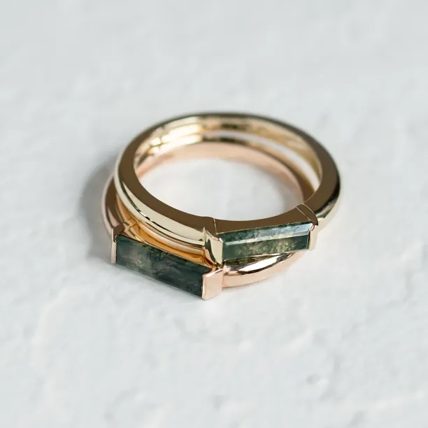 Gold ring with baguette moss agate CATHIA Image