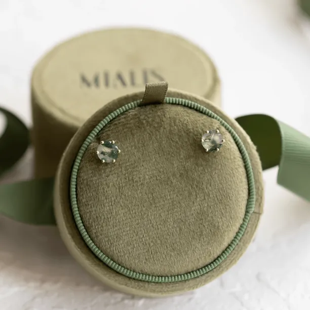 Zlaté náušnice s mechovými acháty REBE Image