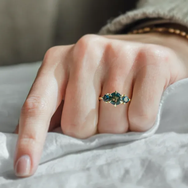 Gold ring with moss agate and blue topaz SYLT Image