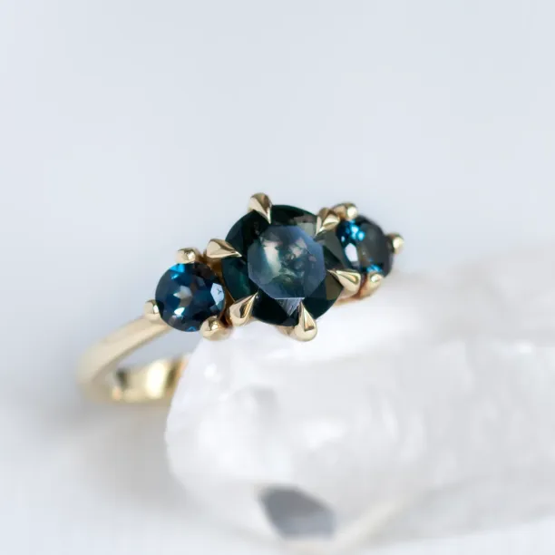 Gold ring with moss agate and blue topaz SYLT Image