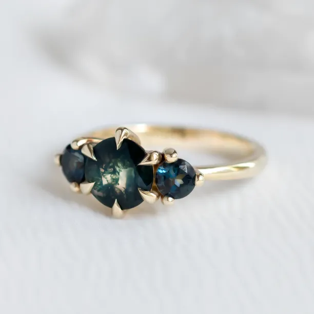 Gold ring with moss agate and blue topaz SYLT Image