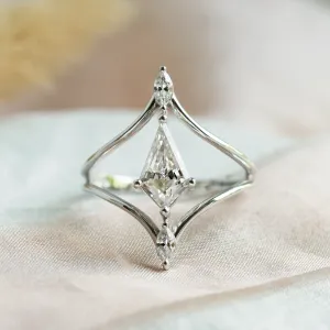 Extravagant split shank ring with moissanites ELOISE