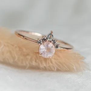 Romantic ring with morganite and salt and pepper diamonds DAPHNE Thumbnail