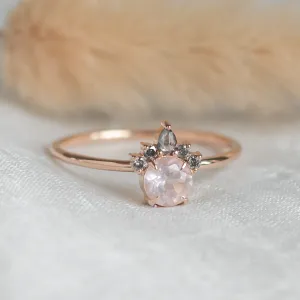 Romantic ring with morganite and salt and pepper diamonds DAPHNE Thumbnail
