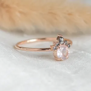 Romantic ring with morganite and salt and pepper diamonds DAPHNE Thumbnail