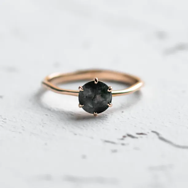 Unusual engagement ring with moss agate and organic bezel AVERIL Image