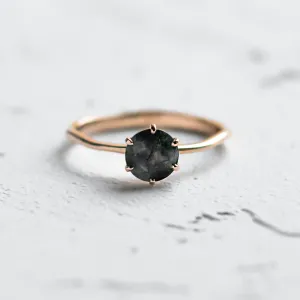 Unusual engagement ring with moss agate and organic bezel AVERIL Thumbnail