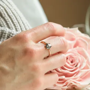 Minimalistický prsten s hexagon salt and pepper diamantem SIXTA Thumbnail