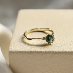 Unusual engagement ring with moss agate and organic bezel AVERIL Thumbnail