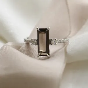 Kouřový křišťál ve zlatém prstenu s diamanty FUME Thumbnail