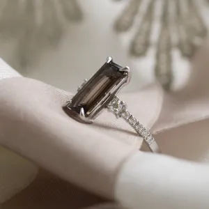 Kouřový křišťál ve zlatém prstenu s diamanty FUME Thumbnail