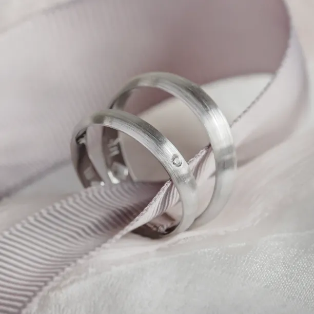 Matné snubní prsteny z bílého zlata a s diamantem D-SHAPE MOAB Image