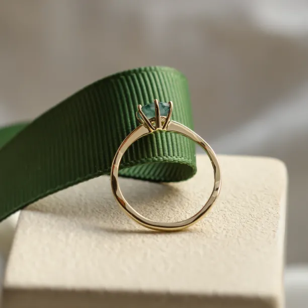 Unusual engagement ring with moss agate and organic bezel AVERIL Image