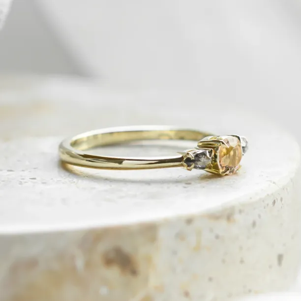 Gold ring with morganite and salt and pepper diamonds DUSTY Image