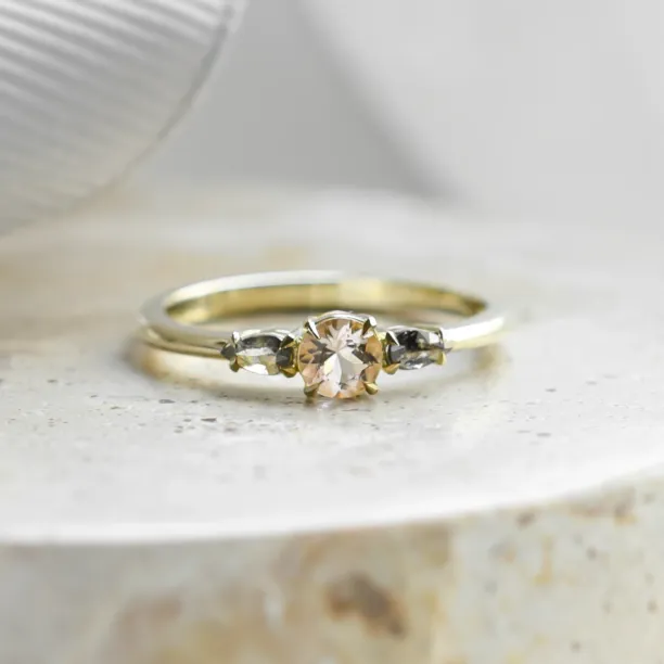 Gold ring with morganite and salt and pepper diamonds DUSTY Image