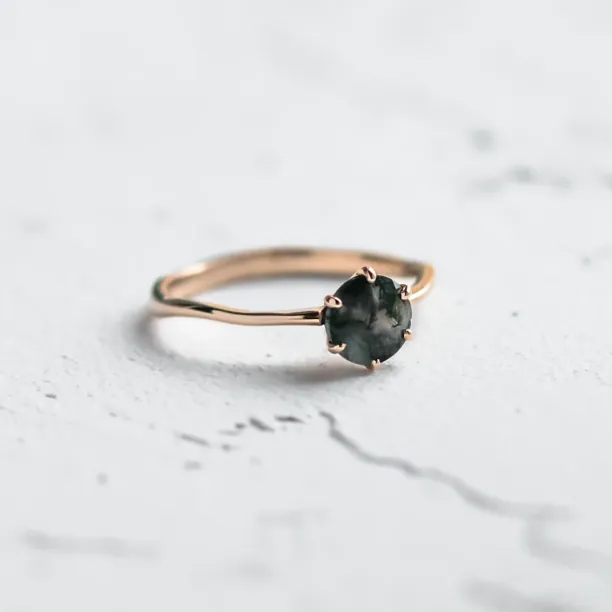 Unusual engagement ring with moss agate and organic bezel AVERIL Image