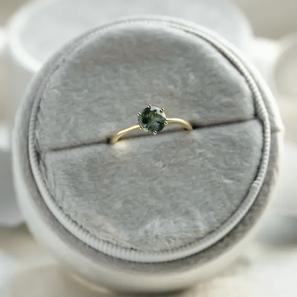 Unusual engagement ring with moss agate and organic bezel AVERIL Image