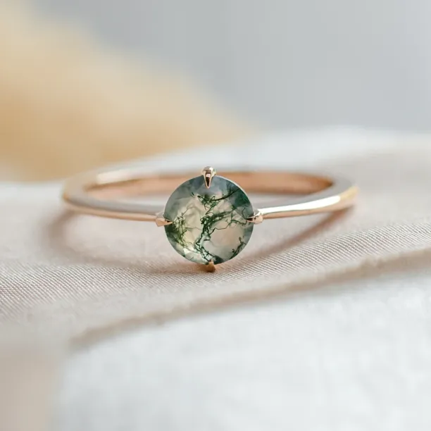 Minimalist moss agate engagement ring THOR Image