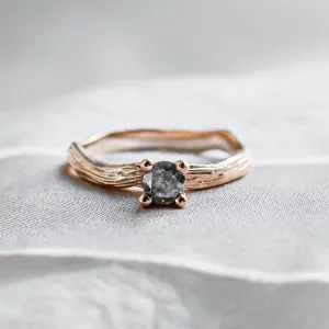 Gold branch ring with salt and pepper diamond ROWYN