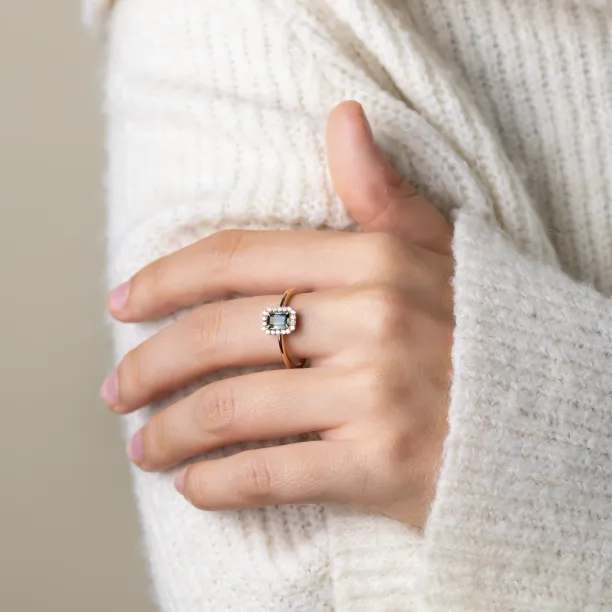 Vintage prsten s teal baguette safírem a diamanty FROST Image