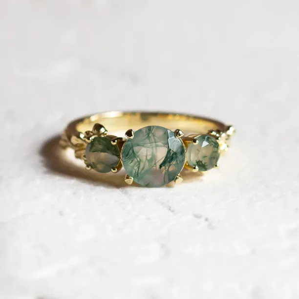 Ring with round green moss agate BACCHUS Image