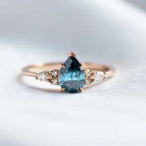 Gold ring with pear blue lab grown diamond and side diamonds AZURE