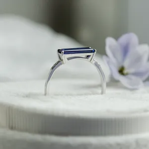 Gold ring with baguette blue lab grown sapphire and diamonds ODETA Thumbnail