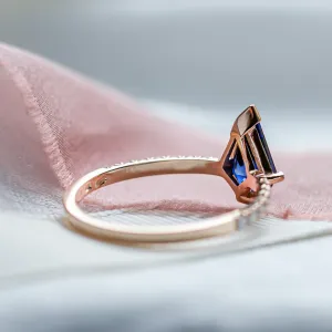 Gold ring with blue lab grown sapphire and moissanites ZEPHYR Thumbnail