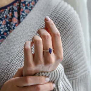 Ring with blue lab grown sapphire and moissanites ELLIS Thumbnail