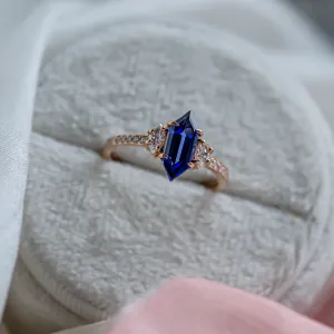 Ring with blue lab grown sapphire and moissanites ELLIS Thumbnail