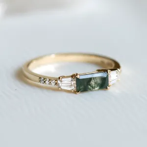 Ring in art deco style with moss agate and moissanites DINETH Thumbnail