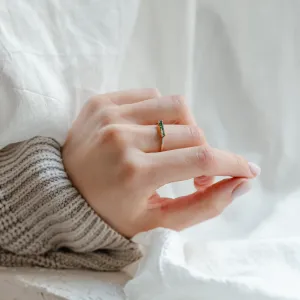 Gold ring with baguette moss agate and diamonds ELLETH Thumbnail